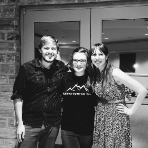 Holly Hutchinson with musicians Chris and Jenna Badeker.