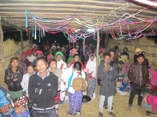 Celebrating in the temporary shelter