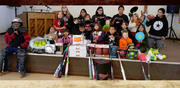 students with the new sports equipment